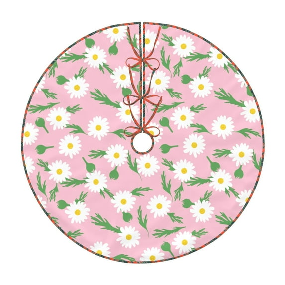 Defioc Daisies Flowers for Christmas Tree Skirt Snowman Xmas Tree Skirt Farmhouse Christmas Decorations Tree Mat for Holiday Party Decor-36"
