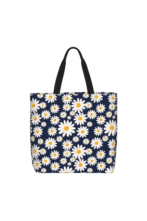 Daisy Floral Pattern Tote Bag for Women,Large Capacity Tote Bag with Zipper Casual Shoulder Handbags Shopping Bag