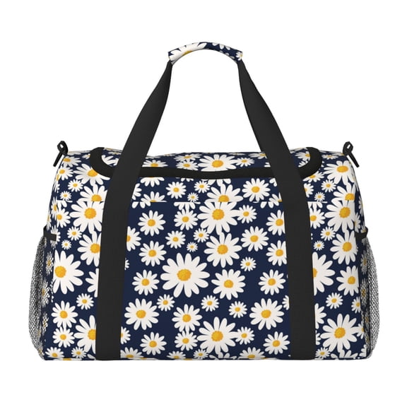 Defioc Daisy Floral Print Hand Travel Bag - Foldable Travel Duffel Bags for Men Women -Sport Gym Bag - Overnight Travel Duffel Bag - Adjustable Shoulder Strap