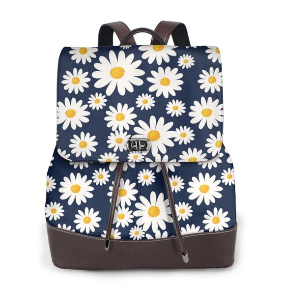 Defioc Daisy Floral Print PU Leather Backpack,Backpack Purse for Women Fashion Multipurpose Design Handbag Ladies Bags Travel Backpack