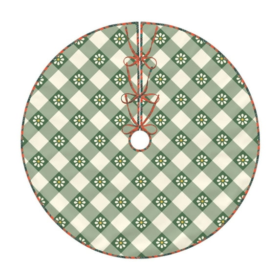 Defioc Daisy Plaid Green for Christmas Tree Skirt Snowman Xmas Tree Skirt Farmhouse Christmas Decorations Tree Mat for Holiday Party Decor-30"
