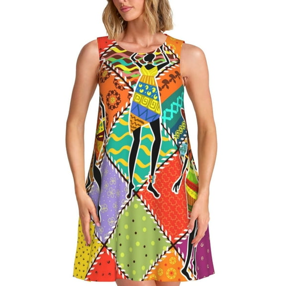 Defioc Dancing African Womans Pattern Women's Summer Dresses 2025 Beach Casual Sleeveless Tank Loose Sundress Beach Vacation Clothes with Pocket -Medium