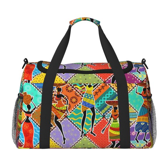 Defioc Dancing African Womans Print Hand Travel Bag - Foldable Travel Duffel Bags for Men Women -Sport Gym Bag - Overnight Travel Duffel Bag - Adjustable Shoulder Strap