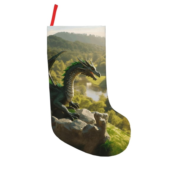 Defioc Deep Forest Stone Green Dragon for Christmas Stockings 18" Personalized Holiday Stocking for Family, Farmhouse Decor, Xmas Tree Decoration, 1 Pack