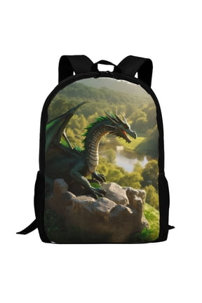 Deep Forest Stone Green Dragon Pattern Carry on Backpack,16.5x12.5x5.5 Personal Item Bag Carry On Backpack Water Resistant Lightweight Daypack