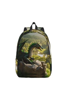 Deep Forest Stone Green Dragon for Canvas Backpack,Travel Rucksack Unisex Knapsack Laptop Backpack for Work & College -Medium