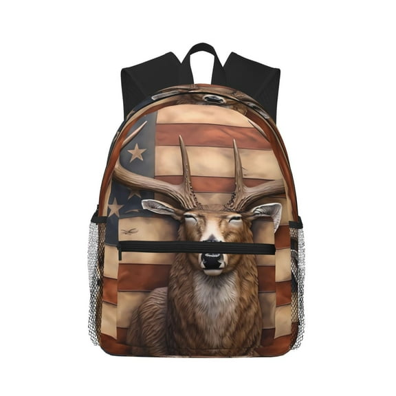 Defioc Deer American Flag Wall Pattern Laptop Backpack for Men and Women,Casual Backpack Dayback Sports Bookbag for Travel Running Hiking