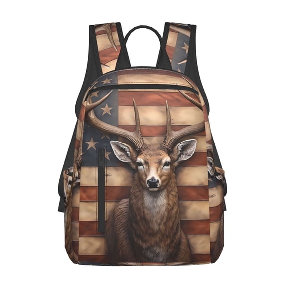 Defioc Deer American Flag Wall Pattern Travel Laptop Backpack,Lightweight Backpack Travel Hiking Daypack Backpack Work Bag for Men Women