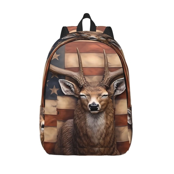 Defioc Deer American Flag Wall for Canvas Backpack,Travel Rucksack Unisex Knapsack Laptop Backpack for Work & College -Small