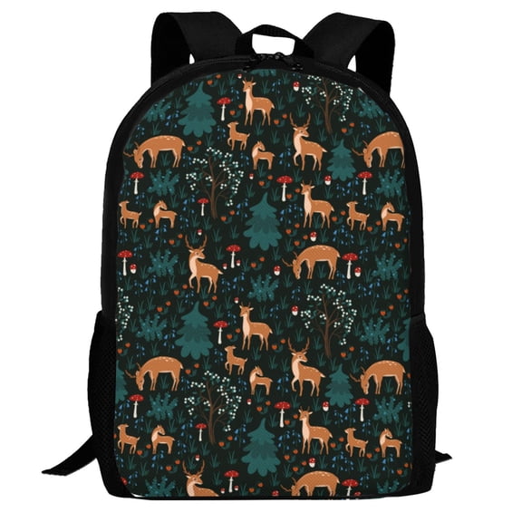 Defioc Deers In The Forest Pattern Carry on Backpack,16.5x12.5x5.5 Personal Item Bag Carry On Backpack Water Resistant Lightweight Daypack