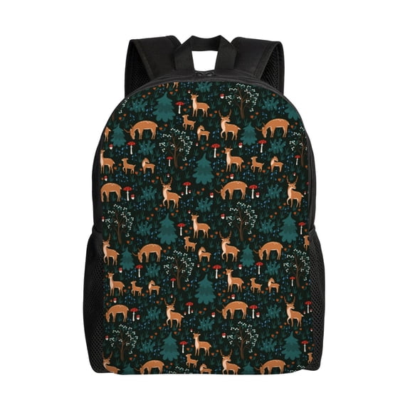 Defioc Deers In The Forest Print Backpack -Travel,or Work Bookbag Daypacks with 15-Inch Laptop Sleeve and Dual Water Bottle Pockets