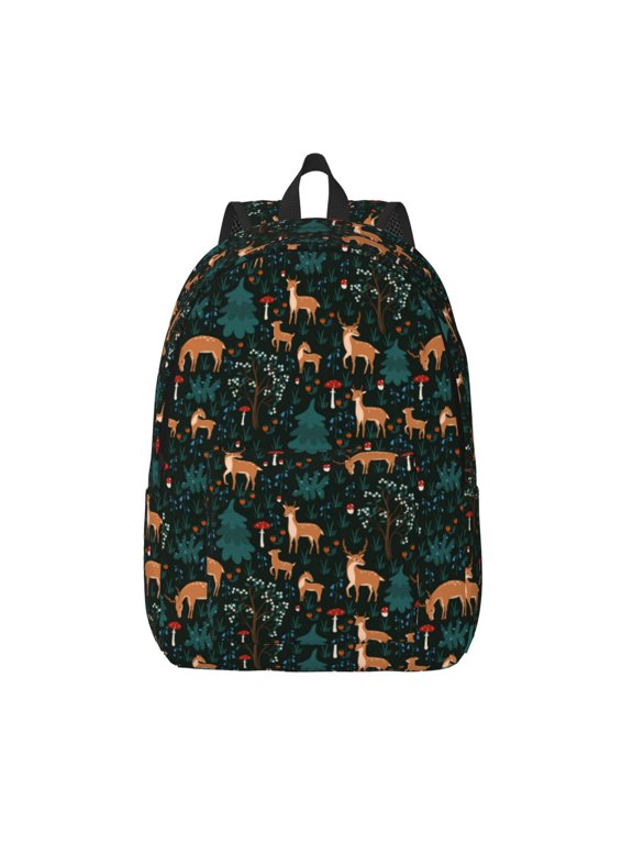 Deers In The Forest for Canvas Backpack,Travel Rucksack Unisex Knapsack Laptop Backpack for Work & College -Medium