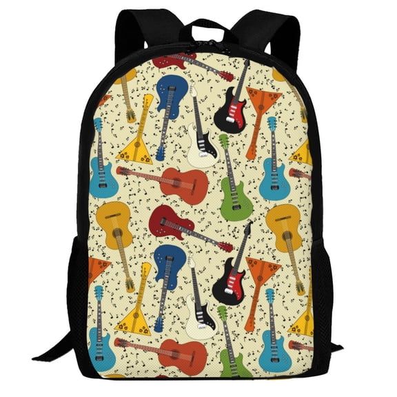 Defioc Different Kind Of Guitars Pattern Carry on Backpack,16.5x12.5x5.5 Personal Item Bag Carry On Backpack Water Resistant Lightweight Daypack
