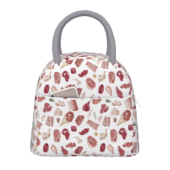 Defioc Different Meat Print LunchBag for Women and Men - Leakproof Cooler Tote Bag Organizer - Reusable Lunch Box for Office/Picnic/Hiking/Beach