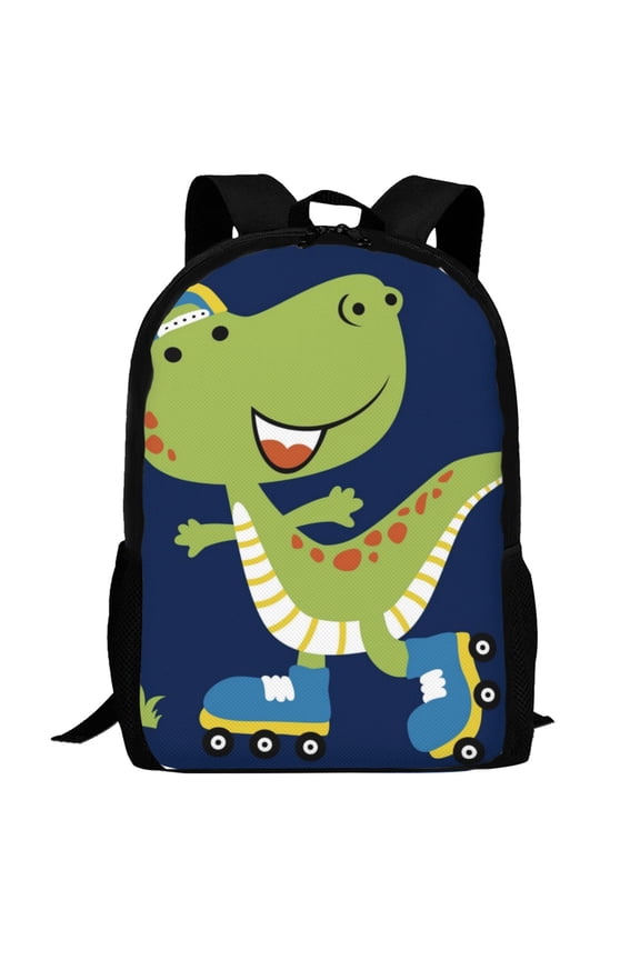 Dino Playing Roller Skate Pattern Carry on Backpack,16.5x12.5x5.5 Personal Item Bag Carry On Backpack Water Resistant Lightweight Daypack