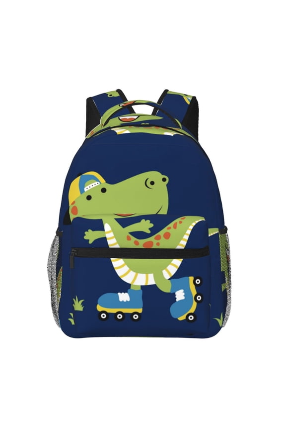 Dino Playing Roller Skate Pattern Laptop Backpack,Travel Backpack Outdoor Activities Bag Daypack for Travel Hiking Shopping Daily