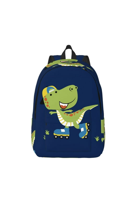 Dino Playing Roller Skate for Canvas Backpack,Travel Rucksack Unisex Knapsack Laptop Backpack for Work & College -Medium