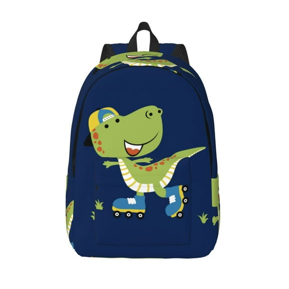 Defioc Dino Playing Roller Skate for Canvas Backpack,Travel Rucksack Unisex Knapsack Laptop Backpack for Work & College -Small