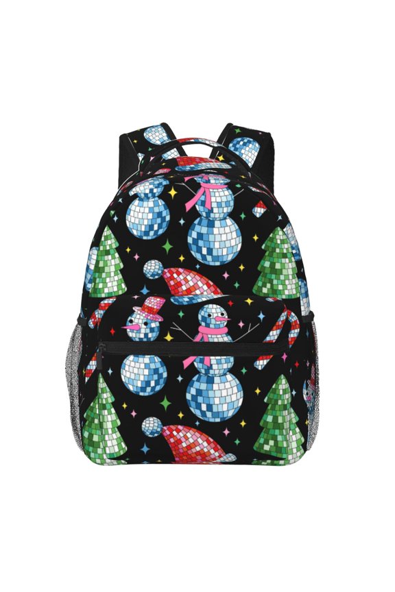 Disco Mirror Ball Snowman Pattern Laptop Backpack,Travel Backpack Outdoor Activities Bag Daypack for Travel Hiking Shopping Daily