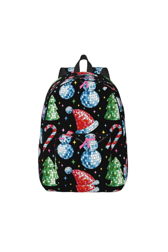 Disco Mirror Ball Snowman for Canvas Backpack,Travel Rucksack Unisex Knapsack Laptop Backpack for Work & College -Medium