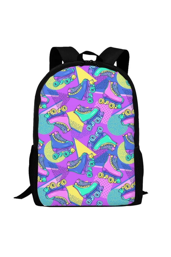 Disco Roller Skates Pattern Carry on Backpack,16.5x12.5x5.5 Personal Item Bag Carry On Backpack Water Resistant Lightweight Daypack