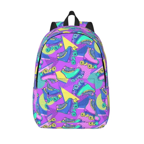 Defioc Disco Roller Skates for Canvas Backpack,Travel Rucksack Unisex Knapsack Laptop Backpack for Work & College -Small