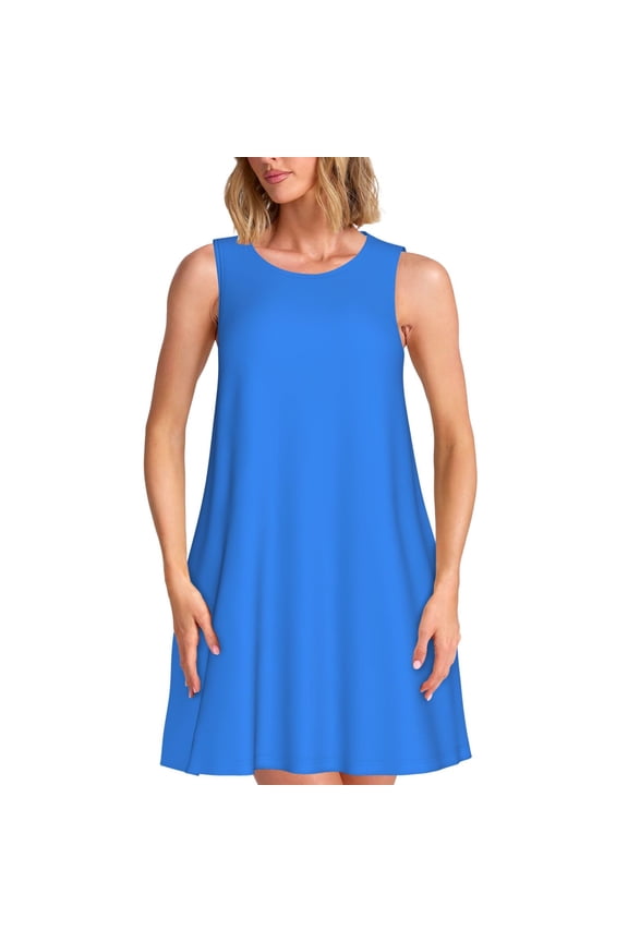 Dodgerblue Pattern Women's Summer Dresses 2025 Beach Casual Sleeveless Tank Loose Sundress Beach Vacation Clothes with Pocket -X-Large