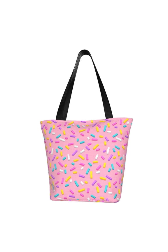 Donut Print Tote Bag for Women,Shoulder Bag with Zipper Casual Tote's Handbag Big Capacity Shoulder Bag with Inner Pocket Fit for Shopping,Office,Travel
