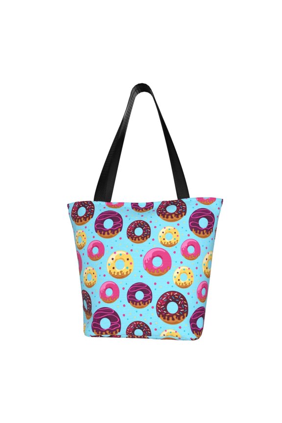 Donuts Print Tote Bag for Women,Shoulder Bag with Zipper Casual Tote's Handbag Big Capacity Shoulder Bag with Inner Pocket Fit for Shopping,Office,Travel