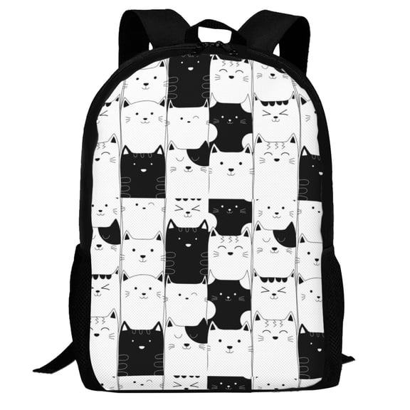 Defioc Doodle Cute Cat Pattern Carry on Backpack,16.5x12.5x5.5 Personal Item Bag Carry On Backpack Water Resistant Lightweight Daypack
