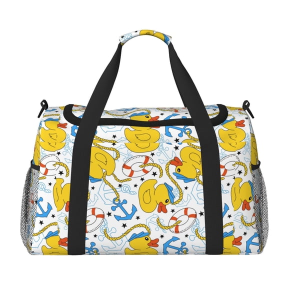 Defioc Ducks and Anchors Print Hand Travel Bag - Foldable Travel Duffel Bags for Men Women -Sport Gym Bag - Overnight Travel Duffel Bag - Adjustable Shoulder Strap