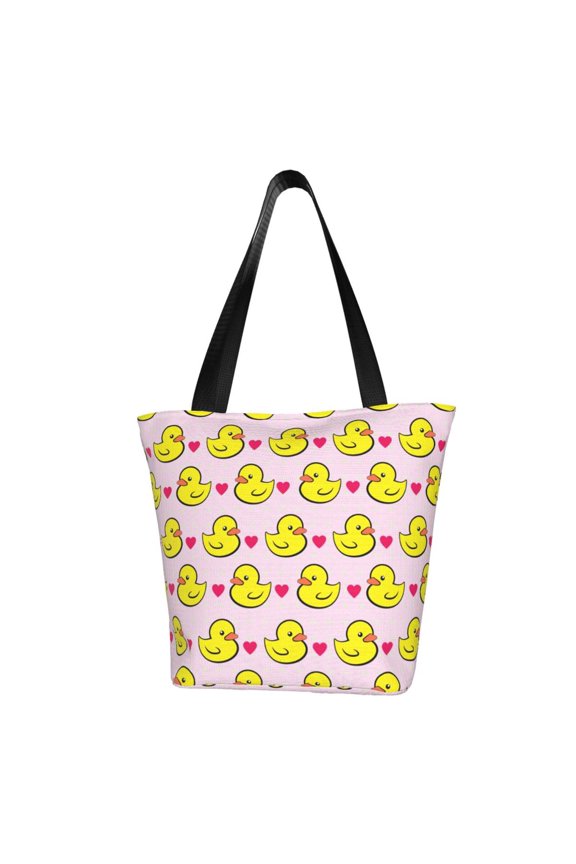 Ducks And Pink Heart Print Tote Bag for Women,Shoulder Bag with Zipper Casual Tote's Handbag Big Capacity Shoulder Bag with Inner Pocket Fit for Shopping,Office,Travel