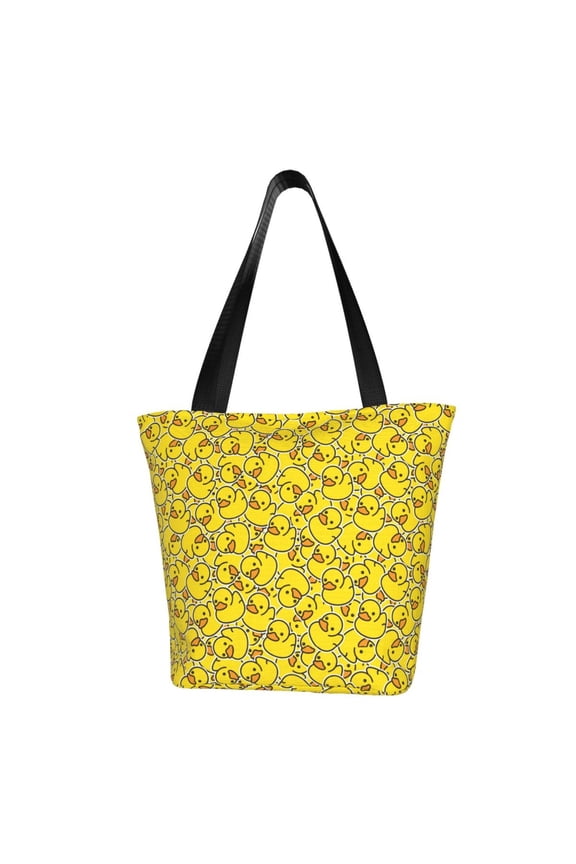 Ducky Cartoon Animal Yellow Print Tote Bag for Women,Shoulder Bag with Zipper Casual Tote's Handbag Big Capacity Shoulder Bag with Inner Pocket Fit for Shopping,Office,Travel