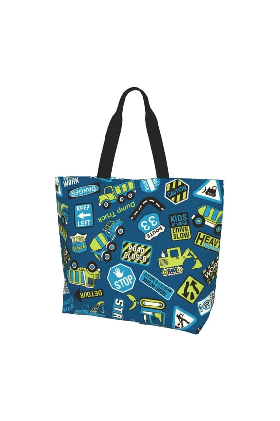 Dump Truck Pattern Tote Bag for Women,Large Capacity Tote Bag with Zipper Casual Shoulder Handbags Shopping Bag