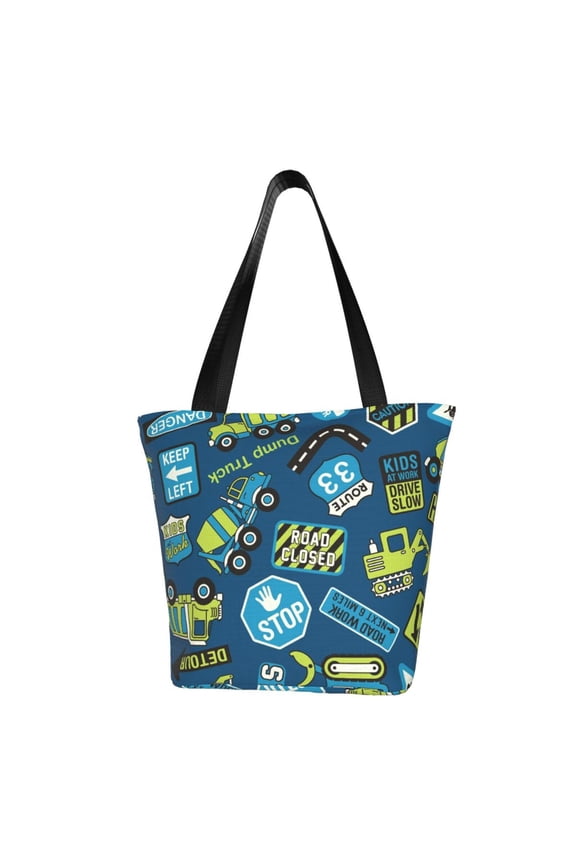 Dump Truck Print Tote Bag for Women,Shoulder Bag with Zipper Casual Tote's Handbag Big Capacity Shoulder Bag with Inner Pocket Fit for Shopping,Office,Travel