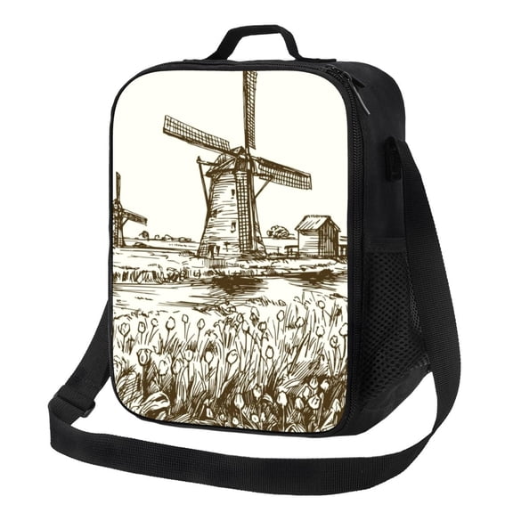 Defioc Dutch Windmill Print Lunch Box for Men & Women, Insulated Lunch Bag Thickened Thermal Leakproof Lunch Tote Bag for Adult Office Travel Picnic