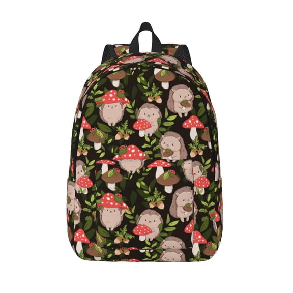 Defioc Edgehog and Mushrooms for Canvas Backpack,Travel Rucksack Unisex Knapsack Laptop Backpack for Work & College -Medium
