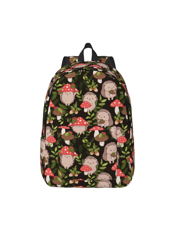 Edgehog and Mushrooms for Canvas Backpack,Travel Rucksack Unisex Knapsack Laptop Backpack for Work & College -Medium