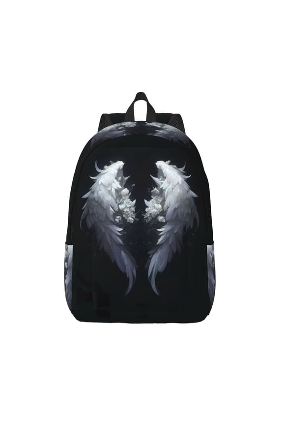 Elegant Feathered Floral Wings for Canvas Backpack,Travel Rucksack Unisex Knapsack Laptop Backpack for Work & College -Small