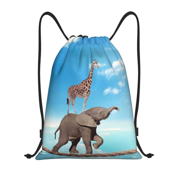 Defioc Elephant Giraffe for Drawstring Backpack Sports Gym Bag for Women Men Children Adult Sackpack Yoga Bag for Wet Swimming,Gym,and Workout Gear -Medium