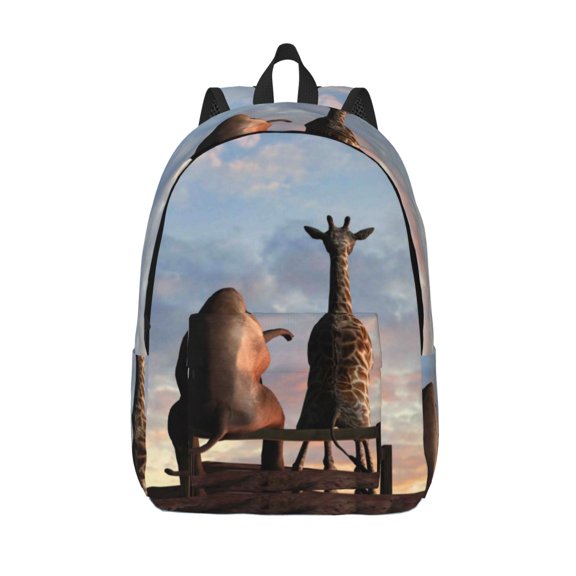 Defioc Elephant Giraffe for Canvas Backpack,Travel Rucksack Unisex Knapsack Laptop Backpack for Work & College -Medium