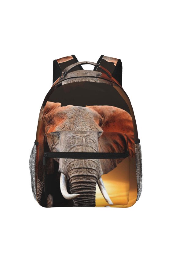 Elephant Sunset in Kenya Pattern Laptop Backpack,Travel Backpack Outdoor Activities Bag Daypack for Travel Hiking Shopping Daily