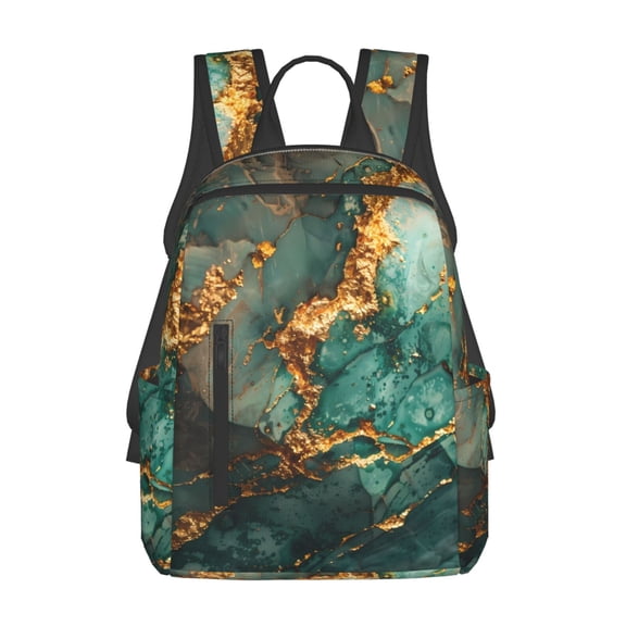 Defioc Emerald Color Gold Marble Pattern Travel Laptop Backpack,Lightweight Backpack Travel Hiking Daypack Backpack Work Bag for Men Women