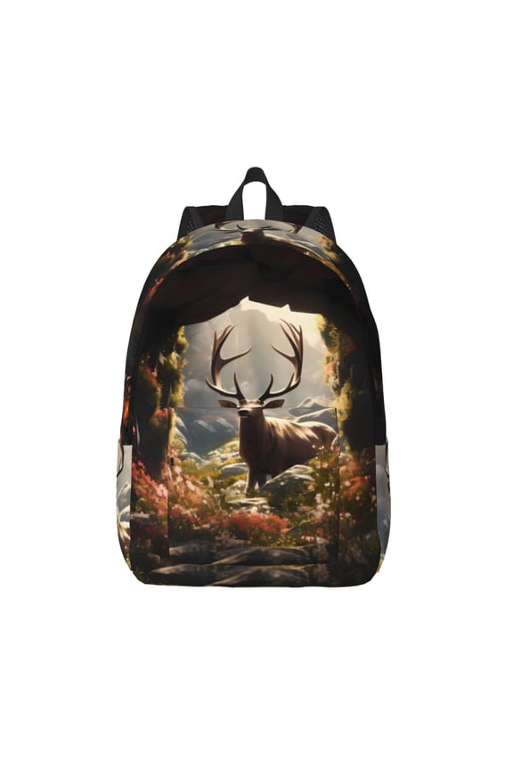 Enchanted Deer In Cave for Canvas Backpack,Travel Rucksack Unisex Knapsack Laptop Backpack for Work & College -Medium