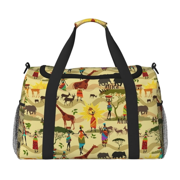Defioc Ethnic African Print Hand Travel Bag - Foldable Travel Duffel Bags for Men Women -Sport Gym Bag - Overnight Travel Duffel Bag - Adjustable Shoulder Strap