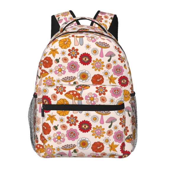 Defioc Fall 70s Groovy Hippie Pattern Laptop Backpack,Travel Backpack Outdoor Activities Bag Daypack for Travel Hiking Shopping Daily