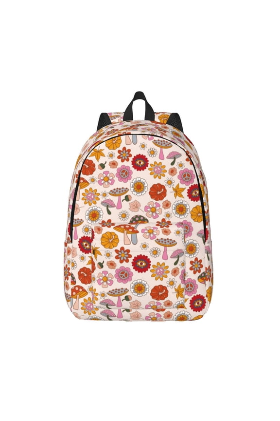 Fall 70s Groovy Hippie for Canvas Backpack,Travel Rucksack Unisex Knapsack Laptop Backpack for Work & College -Small