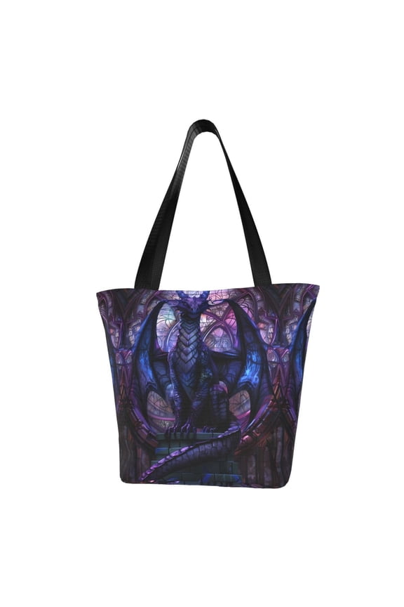 Fantasy Dragon In Cathedral Print Tote Bag for Women,Shoulder Bag with Zipper Casual Tote's Handbag Big Capacity Shoulder Bag with Inner Pocket Fit for Shopping,Office,Travel