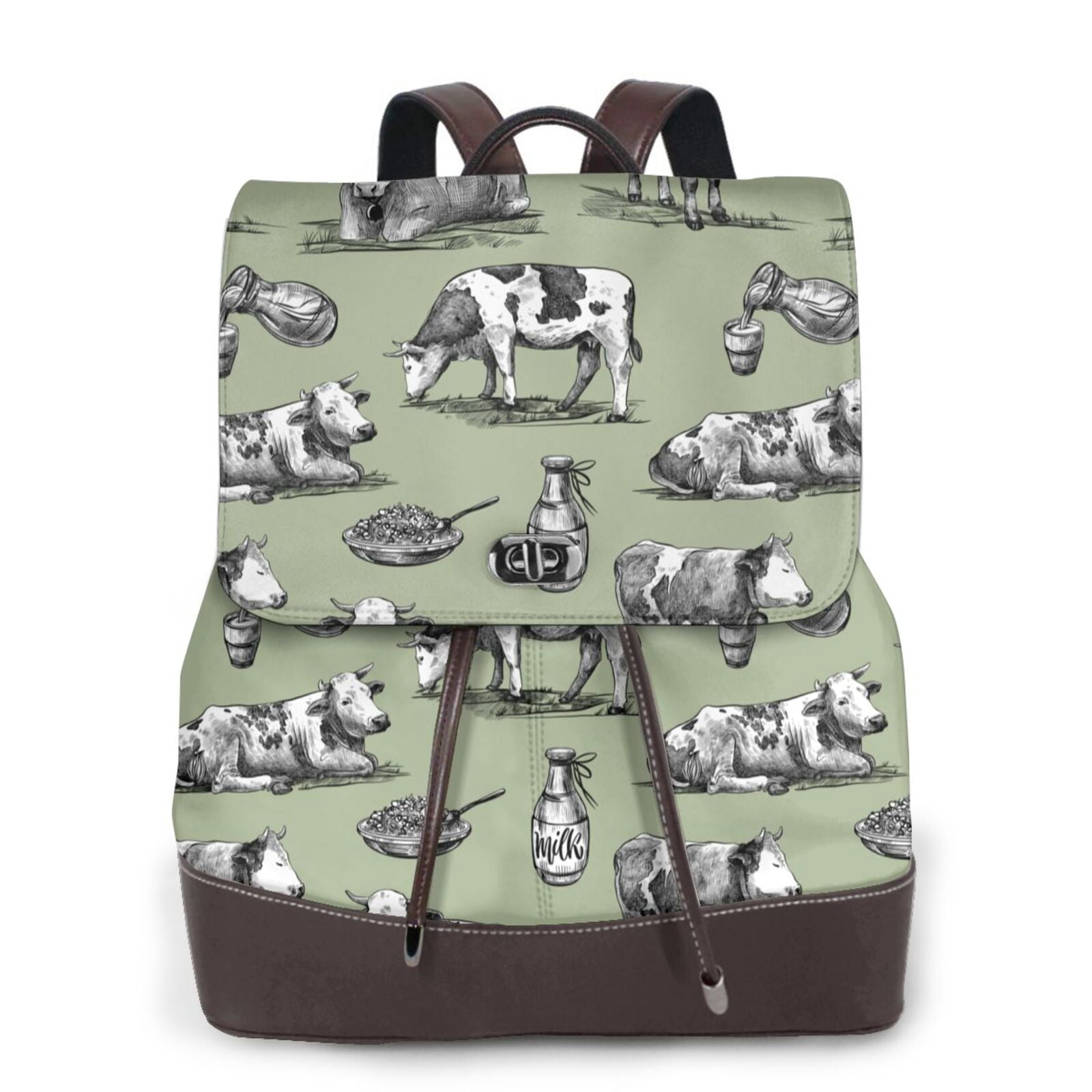 Defioc Farm Cows Print PU Leather Backpack,Backpack Purse for Women Fashion Multipurpose Design Handbag Ladies Bags Travel Backpack