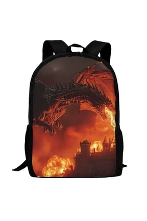Fiery Dragons Castle Attack Pattern Carry on Backpack,16.5x12.5x5.5 Personal Item Bag Carry On Backpack Water Resistant Lightweight Daypack